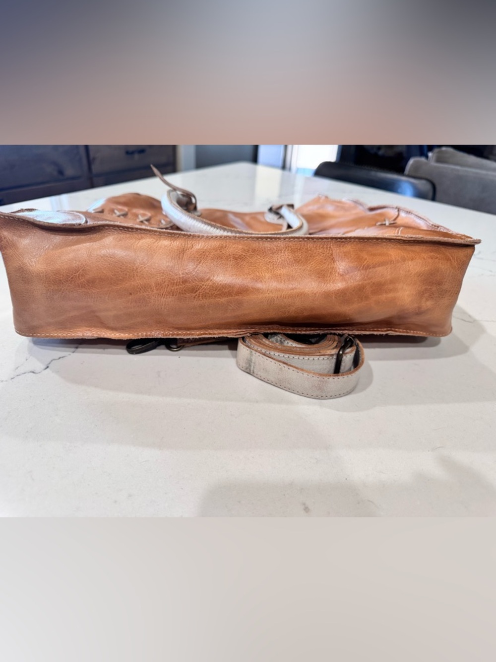 Bed Stu Two-Tone Tan & Cream Leather Crossbody Tote - Picture 3 of 6